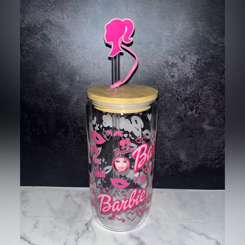 Handmade Glass Libby With Wood Lid And Glass Straw Barbie